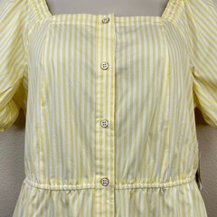 Liz Claiborne Womens Yellow White Popcorn Stripe Peplum Hem Top Blouse Large