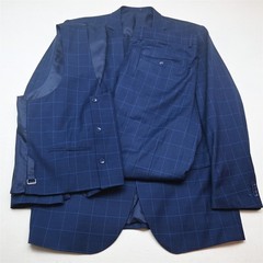 Bocaccio Uomo 46L 40×30 Blue Windowpane 3 Piece Vest Mens Jacket Pants Suit