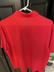 Under Armour Polo Shirt Mens Large Red Golf UA Golf UPF 50 Anti Odor Performance