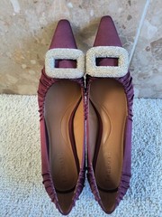 New Talbots Libby Wine Satin Ruched Pumps Rhinestone Accent 6M FREE SHIPPING