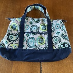 Thirty-One Paisley Tote Bag Blue Green White Zip Embroidered Initials