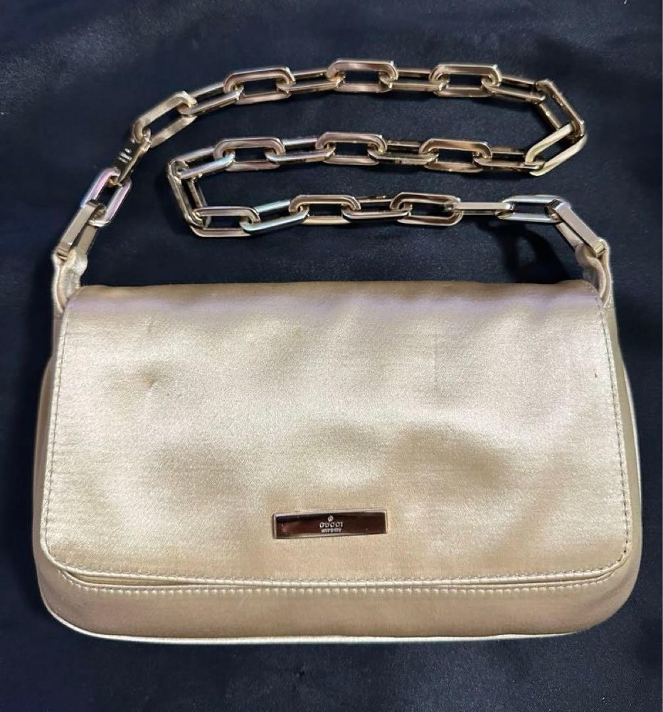 GUCCI Satin Chain Party Bag Women Auth 5.11 x 8.66 x 1.57inch