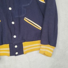 Vintage 60s Varsity Letterman Navy Blue Yellow Wool Leather Howe Jacket Small
