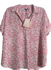 NYDJ Becky Split Neck Floral Georgette Blouse 1X Summer Rose Pink Dolman Sleeve