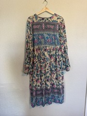 R. Vivimos Floral print Maxi Dress XL Boho Peasant Prairie Cottagecore Blue 18