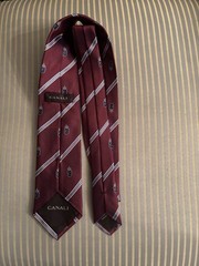 Canali Men’s Silk Woven Striped Tie Burgundy/Blue/White Logo One Size