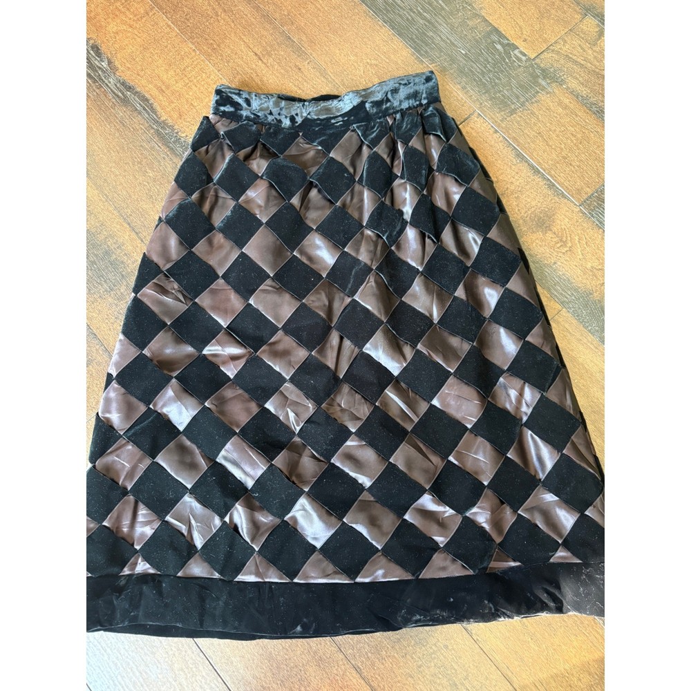 Vintage Lord & Taylor Velvet Satin Harlequin Patchwork Skirt Black Bronze 10