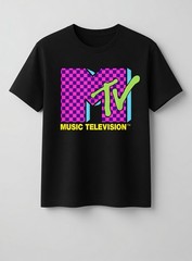 MTV Music Television Retro 80’s Neon Pink Checkerboard Logo T-Shirt