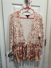 Torrid Floral Multicolor Tie-Front V-Neck 3/4 Sleeve Knit Rayon Blouse 1 boho