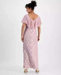 Connected Lace Gown 16 Sequined Chiffon Overlay Side Slit Mauve Pink NWT $109