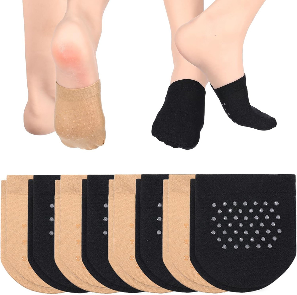 8 Pairs Toe Topper Socks for Mules No Show Half Toe Covers Non Slip Liner Socks