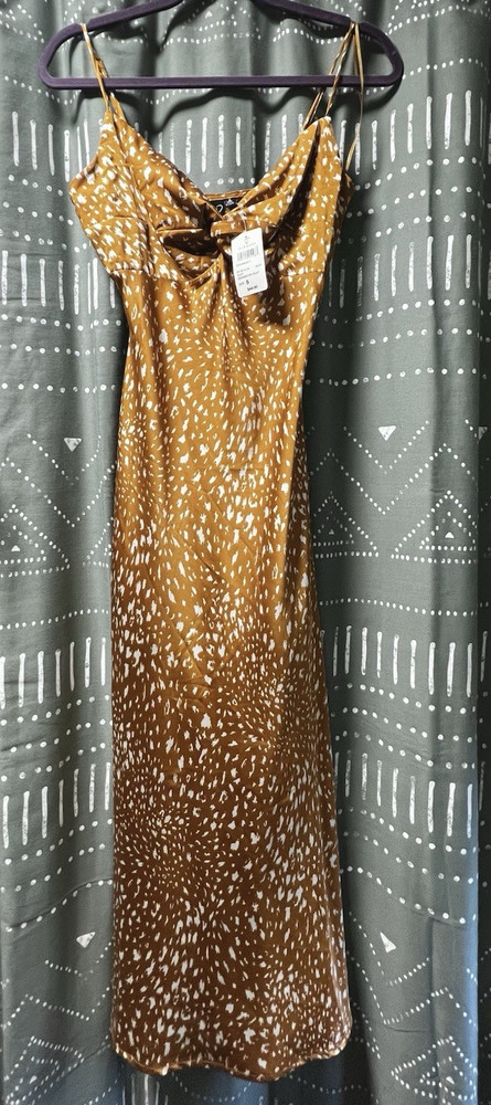Windsor Brown & White Polka Dot Maxi Dress S Sleeveless Strappy Strap Long
