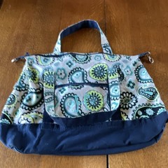 Thirty-One Paisley Tote Bag Blue Green White Zip Embroidered Initials