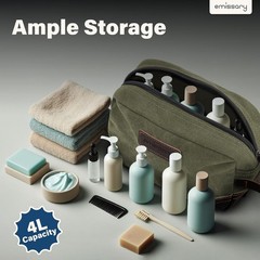 Men’s Leather and Canvas Travel Toiletry Dopp Kit, Shaving Bag (Dark Green)