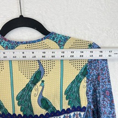 R. Vivimos Midi Dress Women’s S Blue Floral Artsy Peasant Boho Peacock Tassel