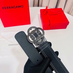 NWT Authentic Ferragamo Belt Gunmetal Buckle width 3.5cm/1.37inch Reversible