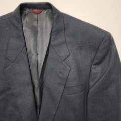 Vtg Hart Schaffner Marx USA 42L 36×34 Dark Ocean Blue Nailhead Tweed Wool Suit
