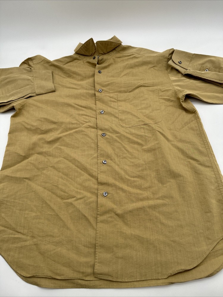 Claiborne Long Sleeve Button Up Shirt Men 15.5 Yellow Solid ..#21922