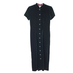 90s Velvet Midi Dress Button Front High Neck Goth Victorian 6P Witchy Academia