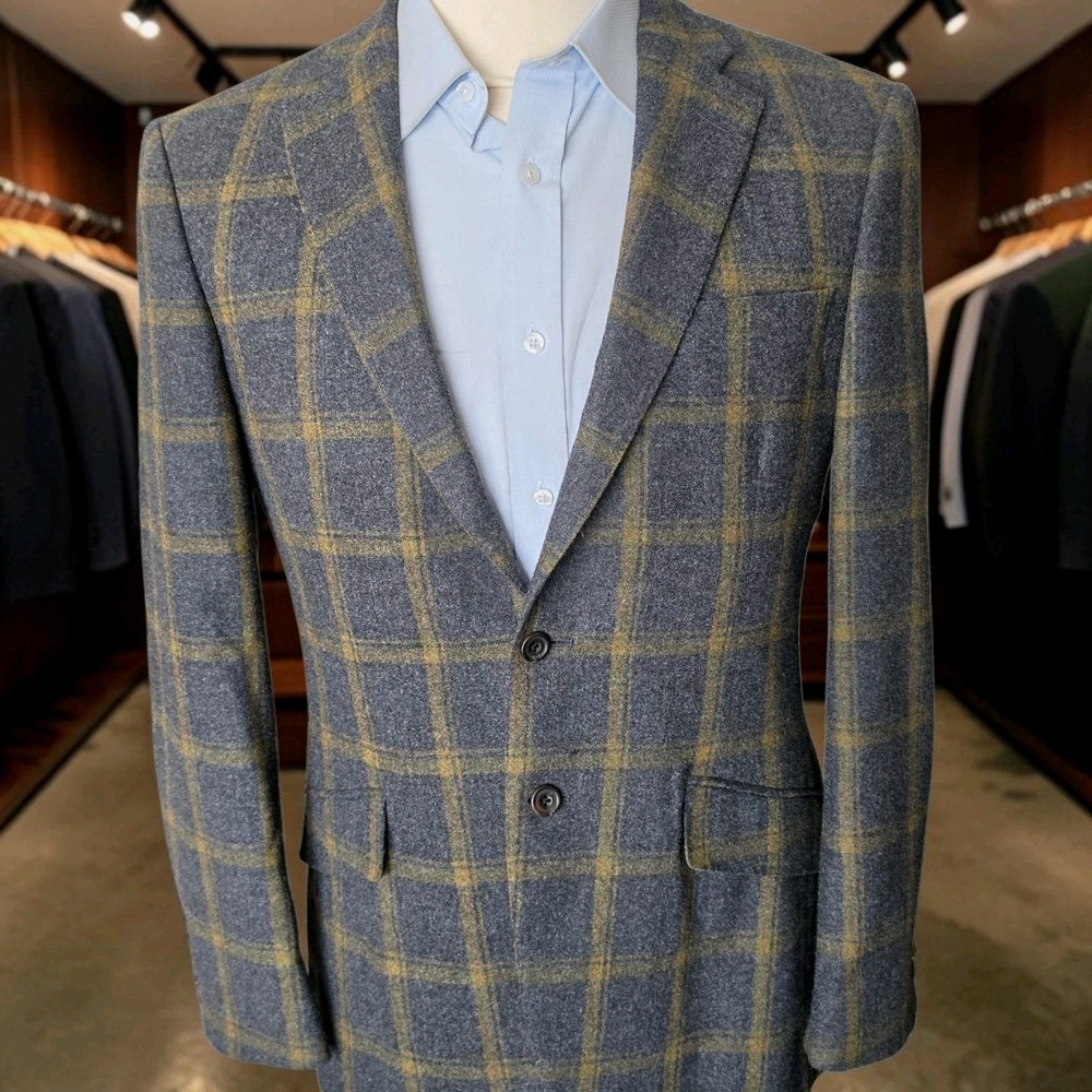 Richard James Savile Row Blazer 40r Full Canvas Gray Checked Flannel
