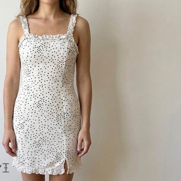 Urban Outfitters White Polka Dot Ruffle Trim Mini Dress – XS