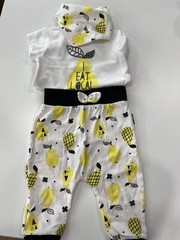 Baby Girl Romper Jumpsuit Top I Eat Local Pear / Pant /Bib Outfit 3 Piece-Set 6M