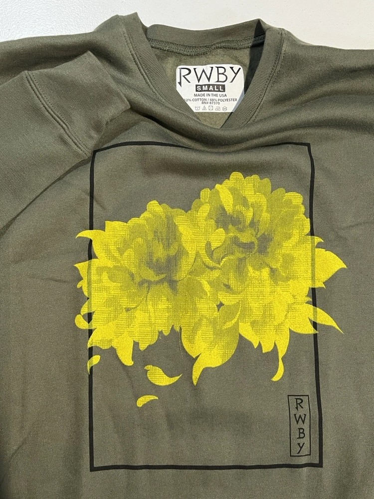 RWBY Anime Sweatshirt USA MADE Long Sleeve S Sweater Shirt Green Yellow Flower