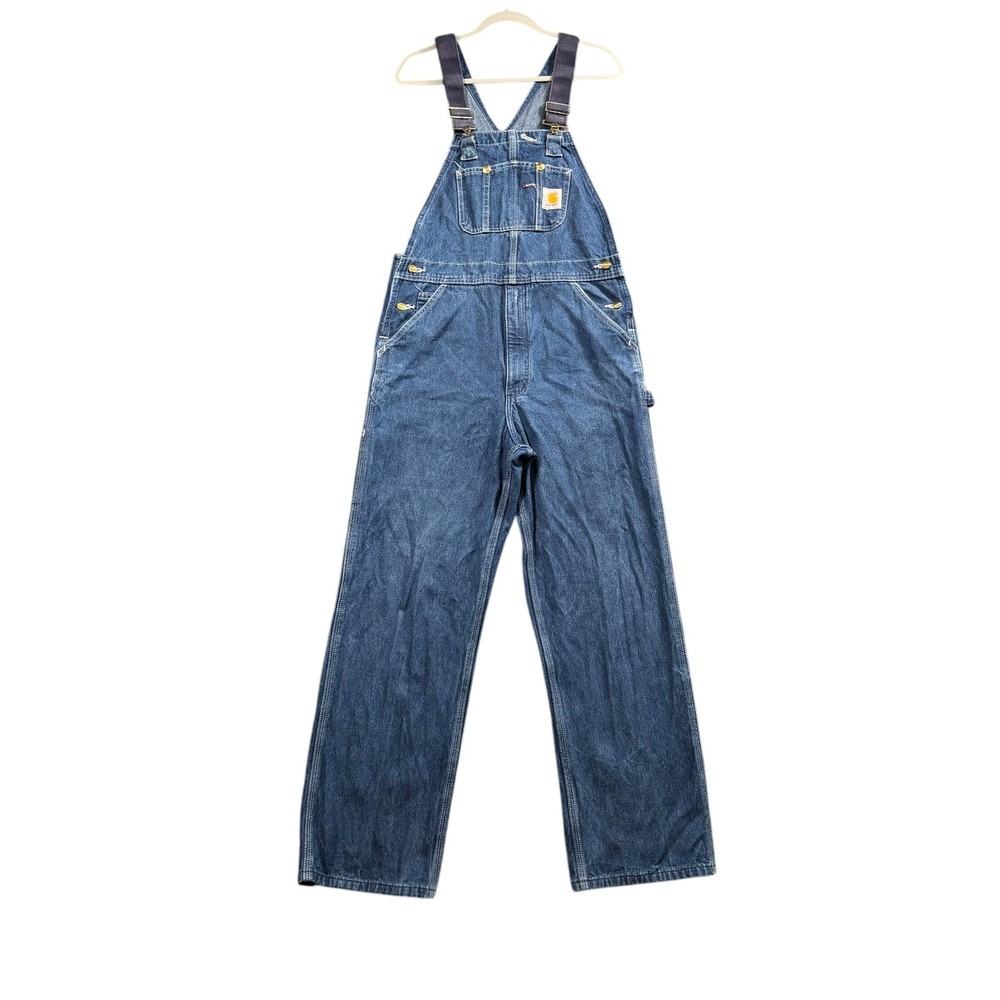 Carhartt Bib Overalls Mens 34×30.5 Denim Workwear Carpenter Dungarees Distressed