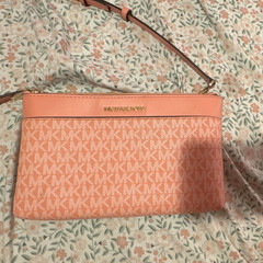 Michael Kors Pink Logo Zip Crossbody Bag, Adjustable Detachable Strap, Gold