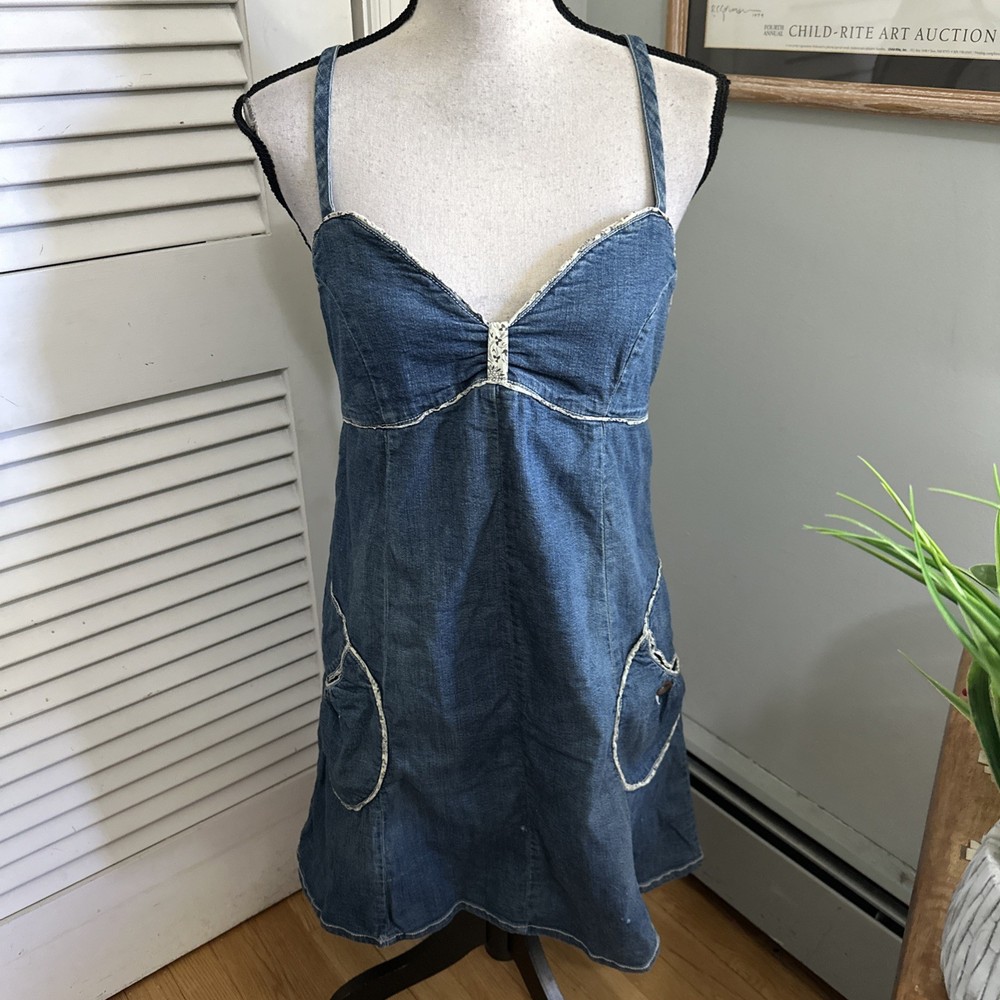Vintage Rewind Dress Womens 13 Blue Denim Babydoll Mini Retro Y2K Dainty Western