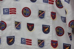 Vintage CHAPS Ralph Lauren Polo Shirt Men M/L All Over Crest Flag 90s Y2K Preppy