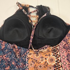 Garnet Hill Signature High-Neck Lattice One-Piece Swimsuit Size 8 Patchwork