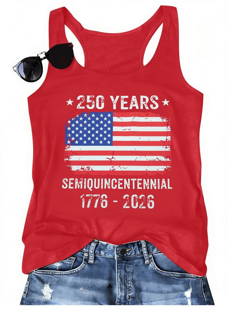 250 Years American Anniversary Tank Top Women 4th of July Patriotic Sleeveles…