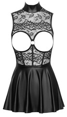 Cottelli Party Open Cup Mini Dress Black Lace Matte Look Fit Flare Babydoll