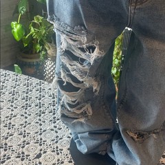 American Eagle Outfitters Blue Distressed Straight Leg Jeans