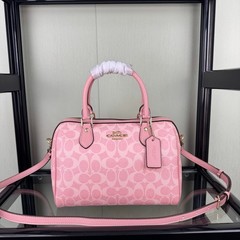 COACH CV961 Roan Satchel Bag Signature Canvas Pink Zip closure 2WAY Rare