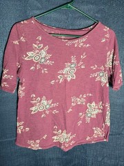 Women’s LOFT Outlet Burgundy Floral Short Sleeve Tee M cottagecore y2k 90’s