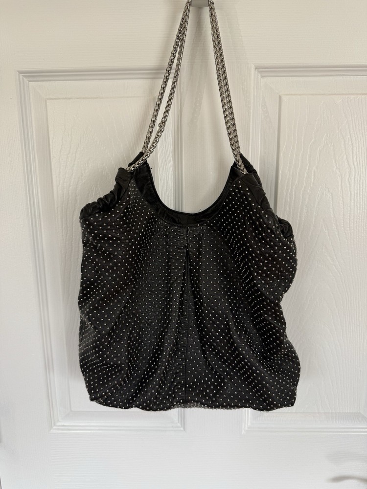 Elie Tahari Bianca Tote Shoulder Bag handbag Studded leather with metal straps