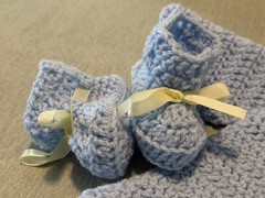 Handmade Crochet Baby Sweater Hat Booties Set with Flower & Bow Accents