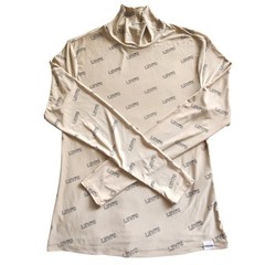 Y2K Levis Womens Tan All Over Logo Print Mock Neck Capsule Long Sleeve Top L