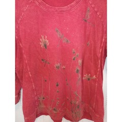 Jess & Jane “Dragonfly Floral” Mineral Washed Tunic Red Art to Wear Artsy Boxy