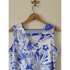Ana Clare Blue White Tropical Emilee Maxi Shift Dress Size Large