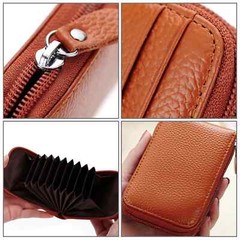 Genuine Leather Men Women Wallet Credit Card Holder RFID Blocking Zipper Pocket