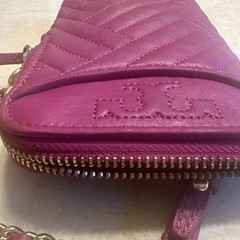 Tory Burch Alexa Phone Crossbody Bag Fuchsia Pink Leather Quilted Chain Strap