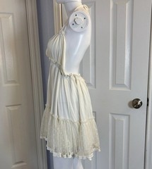 R. Vivimos Cream Boho Halter Mini Dress Swiss Dot Ruffle Sheer Lace Sz M 8/10