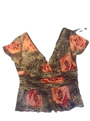 VTG Y2K Made In USA Mixed Print Floral Leopard Rose Top M/L