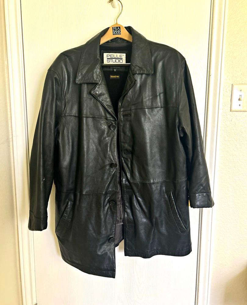 Pelle Studio Men’s Black Leather Insulated Thinsulate Button Jacket XL Pockets