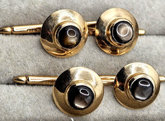 VTG 14K Solid Yellow Gold Shirt Tuxedo Button Stud Set 4Gray Stone 10.6Grams MCM