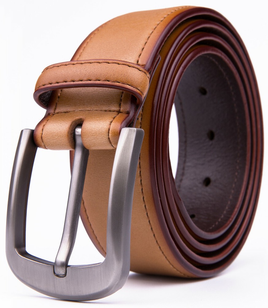 Men’s Genuine Leather Belt With Classic Silver Buckle 1.5inch Width
