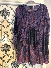 Free People Mirror Mirror Velvet Burnout Paisley Mini Dress Boho Long Sleeve S